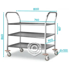 тележка для сервировки тдсп - 800х500х860 «profi ral» (3 уровня)